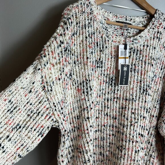 Cable & Gauge Womens Plus Size 3X Ribbed Knit Marled Confetti Sweater Off White - Picture 6 of 11